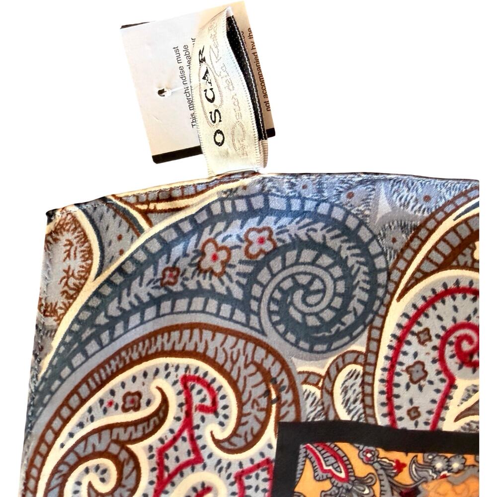 Vintage Oscar de la Renta Silk Paisley Patchwork Scarf 1980s NWT Brown Rust 34 - Picture 7 of 9